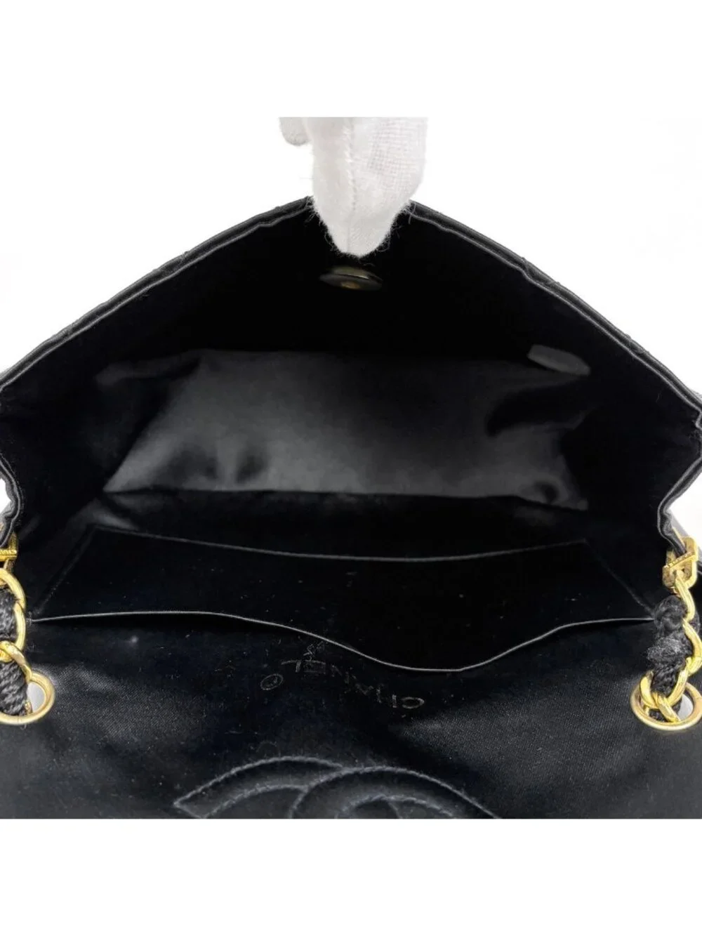 Chanel Shoulder Bag CC Logo Quilted Satin Black